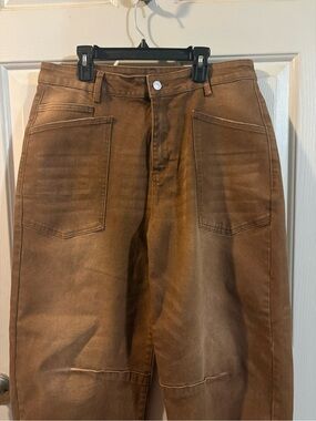 High-Rise Brown Denim barrel jeans
